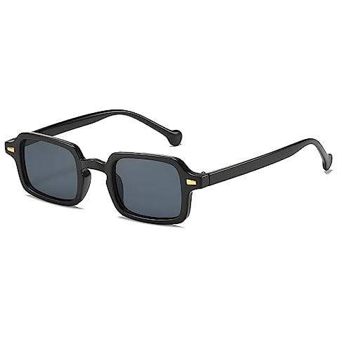 OSAGAMA Retro Square Sunglasses for Women Men Small Shades Trendy Rectangle Sunglasses Black Frame/Grey Lens Cover