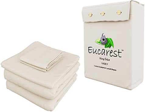 Eucalyptus Lyocell Bed Sheets, Hypoallergenic 100% Organic Tencel, Thermal Regulating and Moisture Wicking for Hot Sleepers, Superior to Bamboo and Cotton. Extra Deep Pockets King Size - Ivory