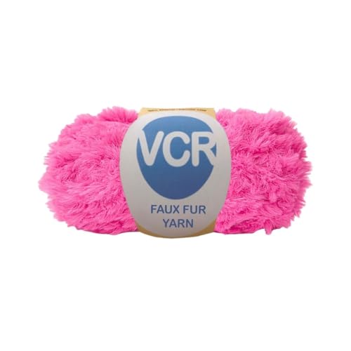 Image of VCR Pink Yarn, Bulky Chunky Faux Fur Yarn, 100 Grams Hank, 100% Polyester, Suitable for Knitting Jackets, Scarves, Hats, Blankets, Cushions, Toys and Decorative Accents