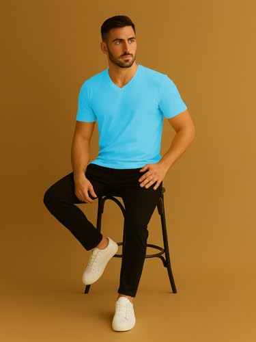 Image of Friskers Men's V-Neck Short Sleeves Cotton T-Shirt - Casual T-Shirt, Regular Fit