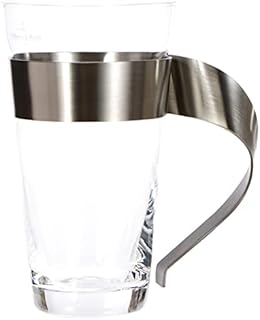 Villeroy & Boch, New Wave Latte Macchiato szkło kryształowe z uchwytem ze stali nierdzewnej, nadaje się do mycia w zmywarce, modne wzornictwo, przezroczyste, 15 cm, 500 ml