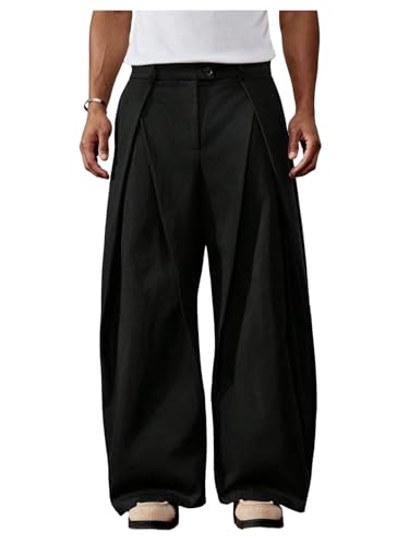 Men's Wide Leg Dress Pants Zipper Fly Pleated Baggy Suit Pants Casual Business Trousers with Pockets Slacks for Men