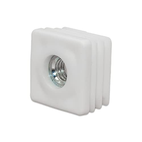 Image of Flyshop White M8 Threaded Plastic Plugs Square Tube End Caps Tubing Plugs Inserts Furniture Glider 25 mm x 25 mm 4 Pcs