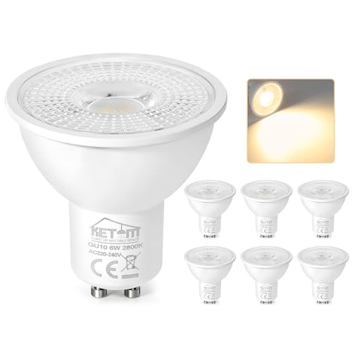 Ketom Lampadine LED GU10 2800K, Faretti LED GU10 Luce Calda, Lampadina 6W (Equivalenti a 60W), 480 Lumen, 120° Angolo del Fascio, Non Dimmerabili, 6 Pezzi