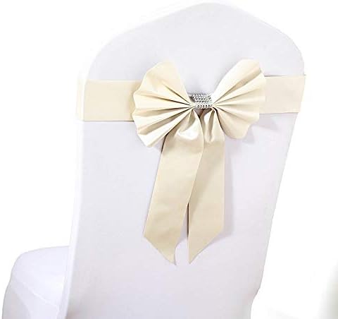 Balsa Circle 50 pcs Ivory Reversible Satin Faux Leather Bow Tie Chair Sashes with Buckles - Wedding Ceremony Reception Decorations
