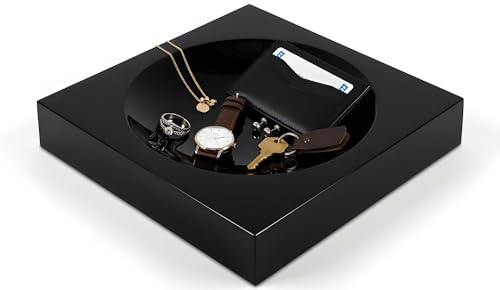 Pineland Decor Black Acrylic Catchall Tray - Decorative Jewelry Dish & Vanity Organizer for Keys, Rings, Earrings | Modern Minimalist Home Decor for Dresser, Nightstand, Entryway