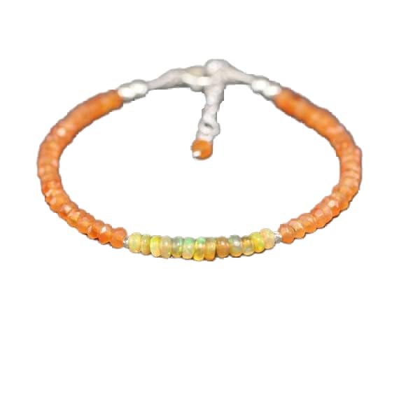 Bracelet en opale d'Éthiopie et cornaline, pierres précieuses taillées à la main