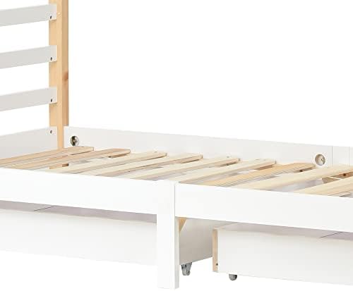 Wooden House Bed with Two Storage Drawers for Kids, Solid Pine Wood, 3 FT Single Tree House, Canopy Bed for Children Girls and Boys, 190*90 cm (Natural)