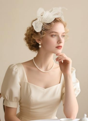 Zinniday Champagne Feather Fascinator Headband - 2026 Elegant Victoria Derby Fascinators Attire Headwear with Hairpin, 1920s Kentucky Tea Party Hats for Women Cocktail Church Ball Hair Accessories