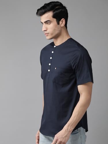 Image of Hubberholme Men Navy Blue Woven Shirt