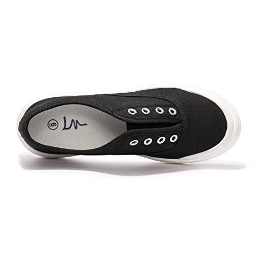 Women's Slip On Canvas Sneaker Low Top Fashion Sneakers Casual Walking Shoes (9, Black) #TOP4