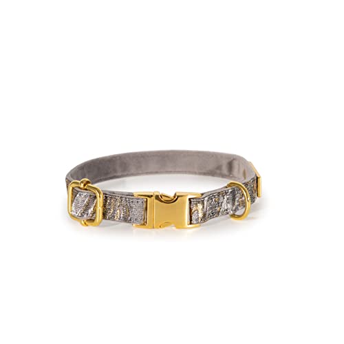 Fluffy Tailers Luxury Occasion Dog Collar With Detachable Bow Tie in Grey Gold Silk (Extra Small) - Image 3