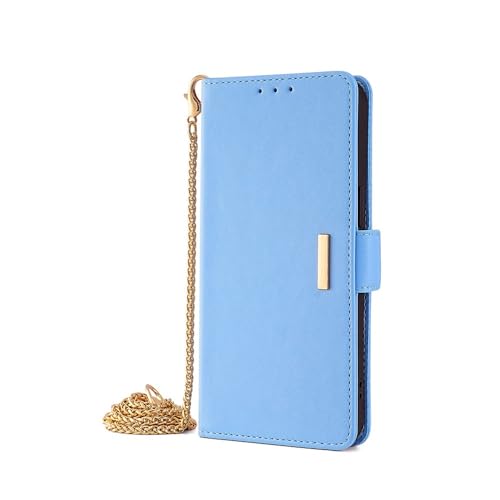 Étui iPhone 11 Pro Max bleu sangle chaîne cuir portefeuille protégeant l'écran