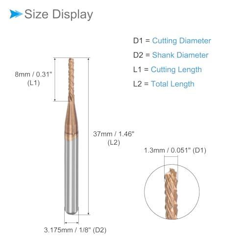 CoCud Corn End Mills, 1.3mm Cutting Diameter 3.175mm 1/8
