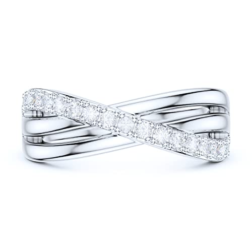 Sterling Silver X Shape One Row Simulated Round Brilliant Cut Diamond or Genuine Moissanites Cross Two Split Shanks Wedding Ring2