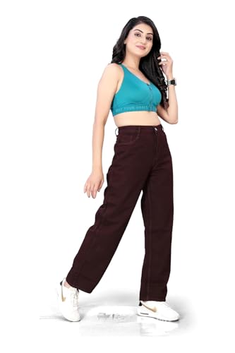Image of ELLITI Women's 6 Pocket Regular Fit High Rise Relaxed /Boyfriend Fit, Wide Leg, Bell Bottom, Pure Denim Ankle Length Jeans Pants