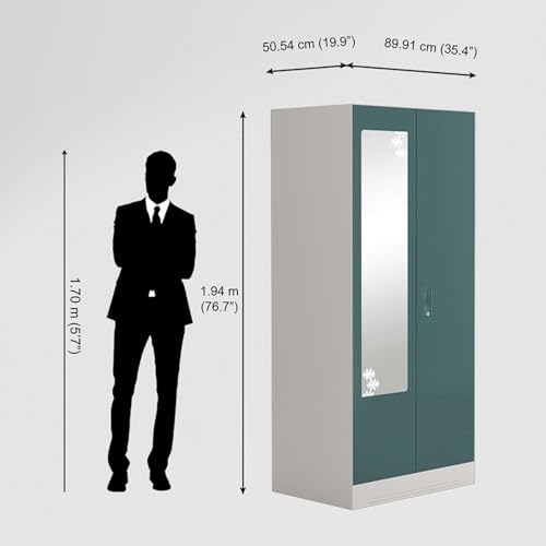 Interio by Godrej Slimline 2-Door Steel Almirah/Wardrobe with Star Mirror | Textured Sea Pine, 1-Year Warranty, 1 Locker, 4 Shelves - Image 3