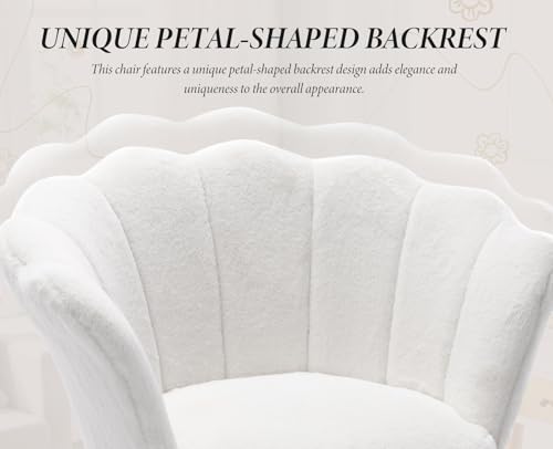 Ya-Home Sessel Wohnzimmer aus Teddystoff, Schminktischstuhl mit Goldfuß Gepolsterter Blumenform Loungesessel Relaxsessel für Wohn/Schlafzimmer, Weiß