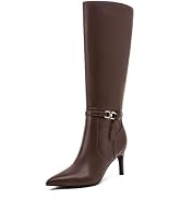 MOTIMODEN Women's Knee High Black & White Pointed Toe Fold-Over Zipper Boots