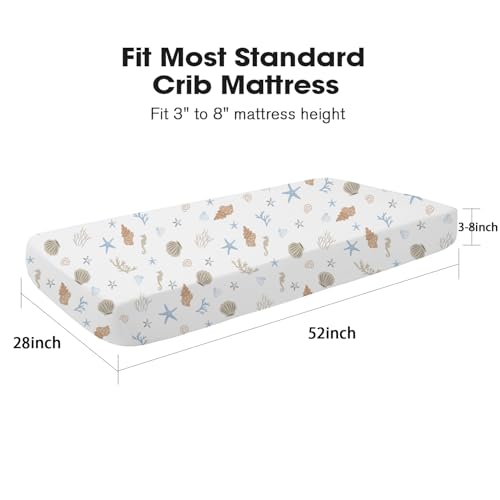 Image of Little Grape Land Crib Sheets 2 Pack, Microfiber Fitted Crib Sheet for Standard Crib Mattress 52 inchx28 inchx8 inch, Soft and Neutral Baby Crib Sheets for Boys and Girls, Breathable & Easy Care, Seashell Haven
