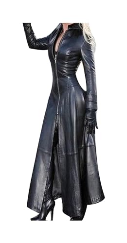 Trench coat noir en simili cuir grande taille pour femme du 5XL au style fluide et élégant