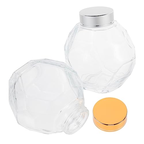 SOLUSTRE 2Pcs Clear Glass Honey Jars with Lids Transparent Bee Honey Bottles for Food Storage for Honey Sauces and Preserves Kitchen Organization Container