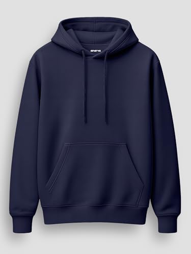 Image of Amazon Brand - Anarva Men's Regular Fit Cotton Hoodie | Comfortable Winter Hoodie with Kangaroo Pocket & Adjustable Hood | Soft Warm Casual Wear for Everyday Use Navy, XL