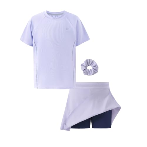 PATPAT Girls Sports Set, Quick-Dry UPF Tee & Bamboo Skort, Flowy Athletic Outfit for Tennis & Outdoor Play, Size US6/XS3