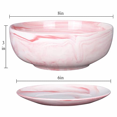 G Epgardening 8In Marble Large Round Ceramic Succulent Planter Pot With Drainage Hole And Plant Saucer Shallow Bonsai Planter Pot Flower Pot For Indoor Outdoor Plants With Marble Tray Pink #TOP1