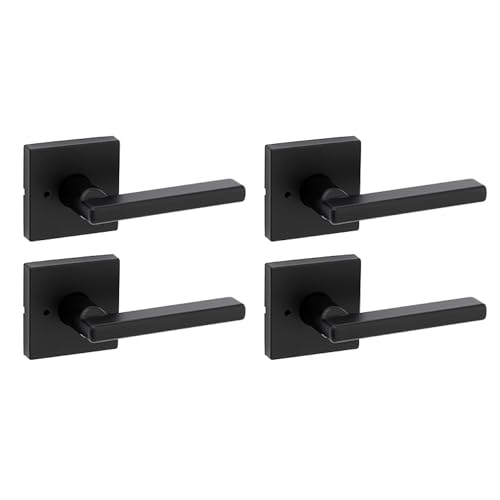 Image of Kwikset Halifax Interior Privacy Door Handle with Lock, Door Lever for Bathroom and Bedroom, Matte Black, Reversible Keyless Turn Lock, with Microban Protection, 4 Pack