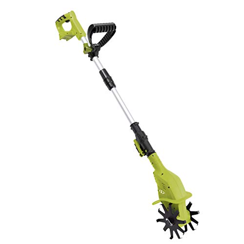 Sun Joe 24V-TLR-CT Cutting Swath Garden Tiller/Cultivator, Size: Blades 4. 25” Wide by 6” deep Path Telescopic Pole extends from 28. 3” to 37. 3”, Tool Only