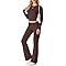 IWOLLENCE Hausanzug Damen Jogginganzug Set Lounge Set 2 Teiler Sportanzug Damen Y2K Outfit Homewear mit Crop Top und Schlaghosen (Dunkelbraun, S)