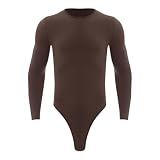 TiaoBug Herren Body Langarm Shirt Unterhemd mit Slip Sport Fitness Jumpsuit Overall Kurz Einteiler Unterwäsche Basic Einfarbig Gym Outfits Braun L