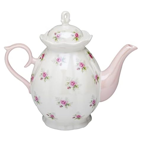 Gracie China by Coastline Imports Petite Rose Luster Pink Porcelain Teapot 34-Ounce, White Pink (35525-1) Cover