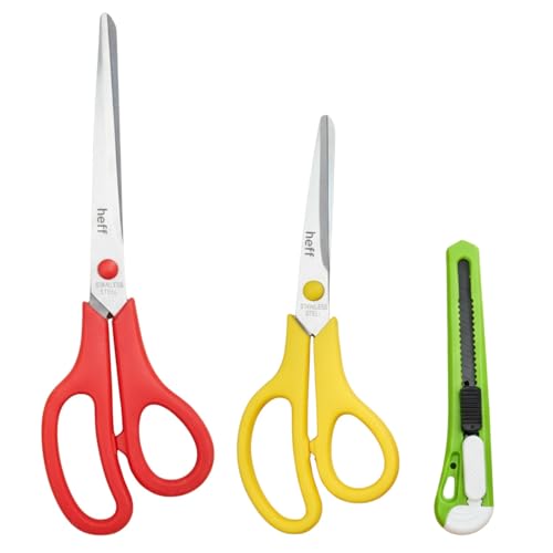 Image of Heff 2 Scissors & 1 Cutter Set | 2 Multipurpose Scissor and 1 Cutter for Office, Home and Students