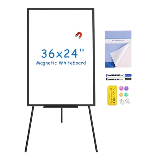VIZ-PRO Lavagna Bianca Magnetica, Lavagna a Fogli Mobili, con Cavalletto,