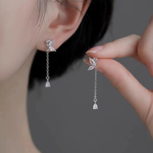 SLUYNZ 925 Sterling Silver CZ Butterfly Dangle Earrings Droplet Chain for Women Teen Girls Pretty Butterfly Drop Earrings Tassel3
