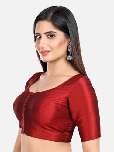 Image of Neckbook Women's Kora Silk Round Neck Half Sleeves Princess Cut Padded Readymade Saree Blouse