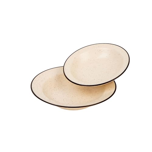 Image of Premium Pasta Plates, Ceramic Plates for Pasta, Round & Deep Dish, Microwave & Dishwasher Safe, Handmade Stoneware, White, Set of 2, 1 Large (9 Inch) & 1 Small (7 Inch)