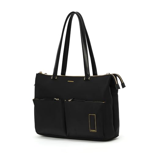 Image of MOKOBARA The Bliss Tote Bag for Women | Premium Nylon & Vegan Leather Office Handbag | Fits 15.6 Inch Laptop | Water Resistant Shoulder Bag with Detachable Strap