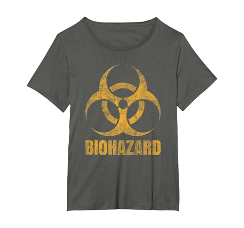 Biohazard Symbol - Distressed Weathered Look - Halloween Fun T-Shirt, Women's Plus, Asphalt Grey, 5X