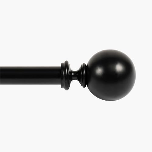 Image of Deco Window 44 inch-120 inch Adjustable Rustproof Curtain Rod for Doors & Windows with Brackets, Extendable Iron Metal Pipe Holder with Ball with Acrylic Bush Finials, Black, 25MM Diameter