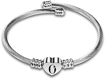 FGT Silver Initial Letters Cuff Bracelets for Women Girls Love Heart Bangle Name Alphabet Gift for Mum Sister Daughter Granddaughter Auntie Wife Family Birthday Best Friends Mothers Day Valentine