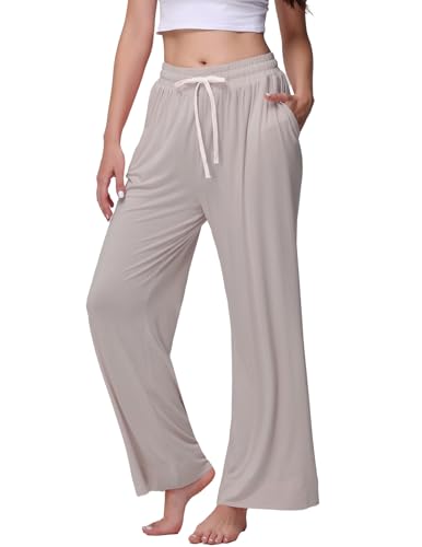 Image of Veseacky Women's Wide Leg Lounge Pants Yoga Pajamas Comfy Stretch Drawstring Pajamas Puls Size Dance Bottoms S-4XL