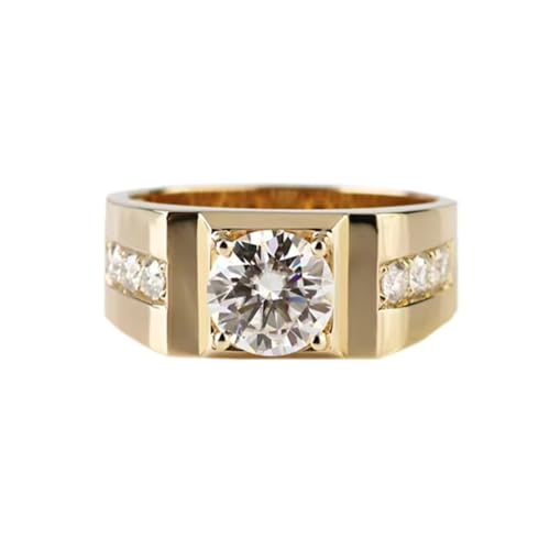14K Gold 1.0Ct Lab Grown Diamond Ring for Men, IGI Certified, D-E Color, VS, 10K/14K/18K Real Gold Diamond Ring with 0.2 Cttw Diamond Accents, for Engagement Fathers Day Wedding Size 4-182