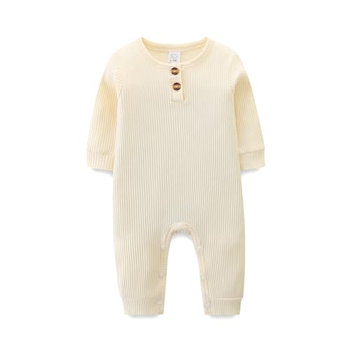 Image of Bibimom Unisex Newborn Clothes 0-12 Months Long Sleeve Snaps up Solid Ribbed Knit Baby Outfits