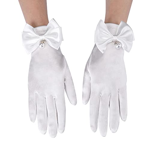 Ayliss Women Bridal Wedding Gloves Satin Short Opera Party 1920S Fancy For Special Occasion Dress Formal Dancing Cosplay (White) #TOP4