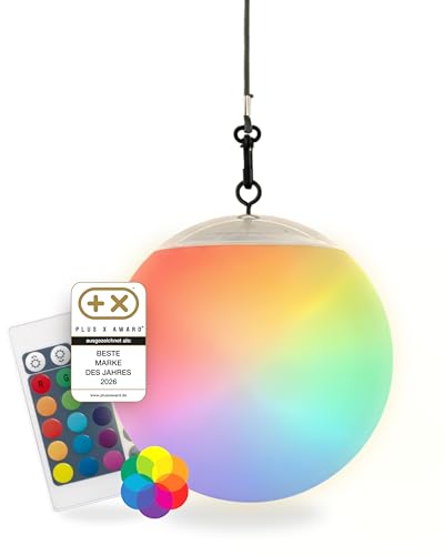 SCHWAIGER Solarlampe I hängende Solarleuchte für außen I RGB LED-Hängeleuchte mit Nylonkordel I IP44 spritzwassergeschützt & inklusive Fernbedienung I Hängelampe für Garten, Balkon & Terrasse