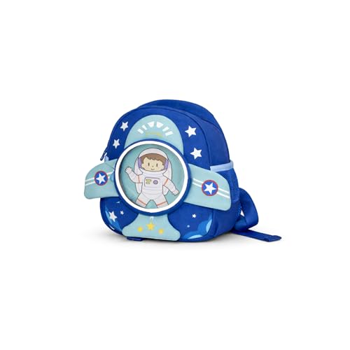 Image of WISHKEY Kids Bag for Boys & Girls (2-5 Years) Space Design Toddler Backpack with Safety Leash Chest Buckle & Adjustable Straps Water Resistant Lightweight Small Picnic Travel Bag light Blue