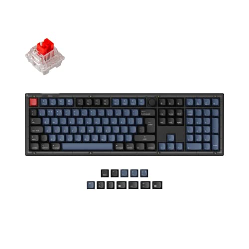 Image of Keychron V6 Wired Custom Mechanical Keyboard with Knob, Full-Size ISO-UK-Layout QMK /VIA Programmable Hot-swappable Red Switch for Mac Windows Linux (Frosted Black-Translucent)